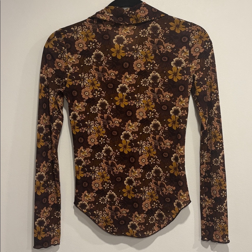Wilfred Brown and Yellow Floral Button Down Shirt Size 2XS Arititzia - Picture 4 of 10
